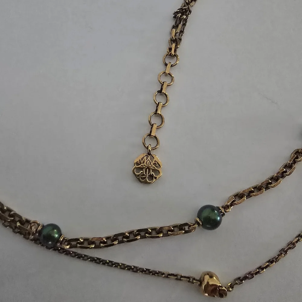 Alexander McQueen Layered Skull Beads Necklace Bronze Green - Picture 7 of 9